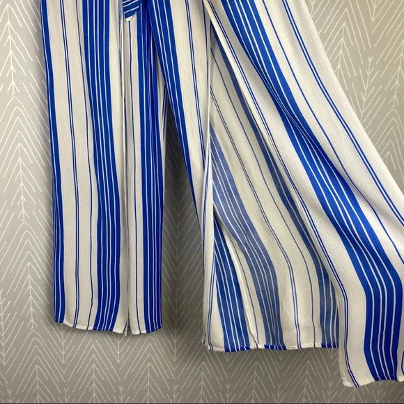 HYFVE Split Front Chic Striped Pants in Blue Stripe. - Picture 6 of 10